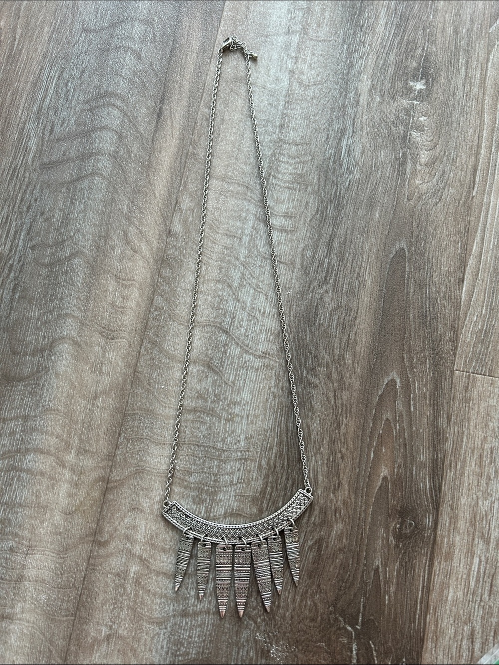 Boho Silver Fringe Pendant Necklace